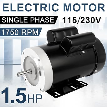 1.5HP Electric Motor General Purpose Single Phase Motor 1750RPM 56C 115/230V 5/8 Shaft Diameter CW/CCW TEFC IP55 60HZ