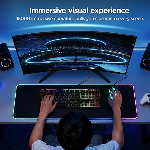 Miniatura 45 de KOORUI - Monitor curvo de 24 pulgadas para juegos, R1500, Full HD, 1080P, monitor de 75 Hz, HDMI, VGA, ajuste de inclinación, monitor LCD