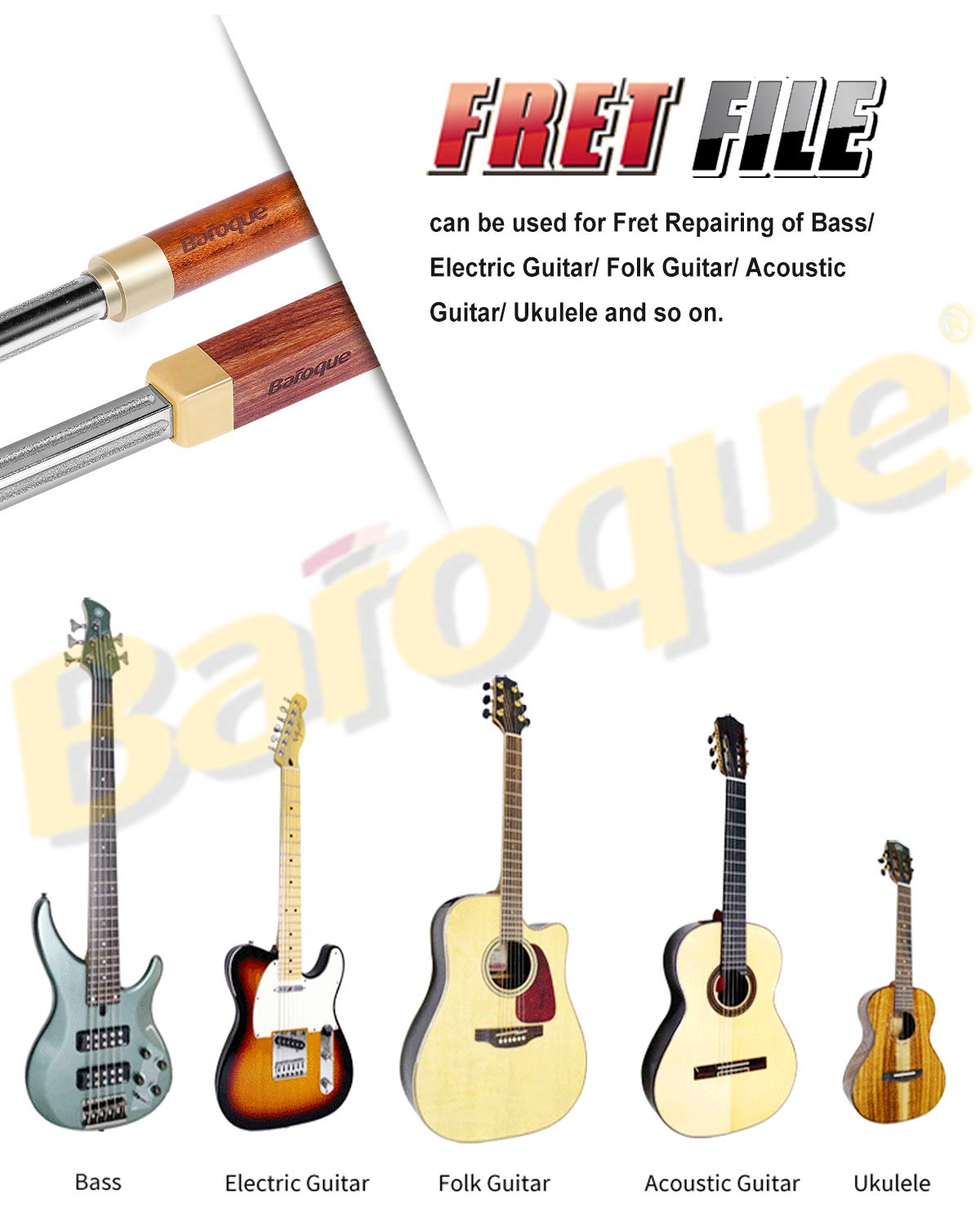 Limas barrocas de coronación de trastes, diamante, lima de corona | de trastes de guitarra, herramientas de reparación de trastes, herramientas de luthier, para guitarras, ukeleles, bajo, banjo