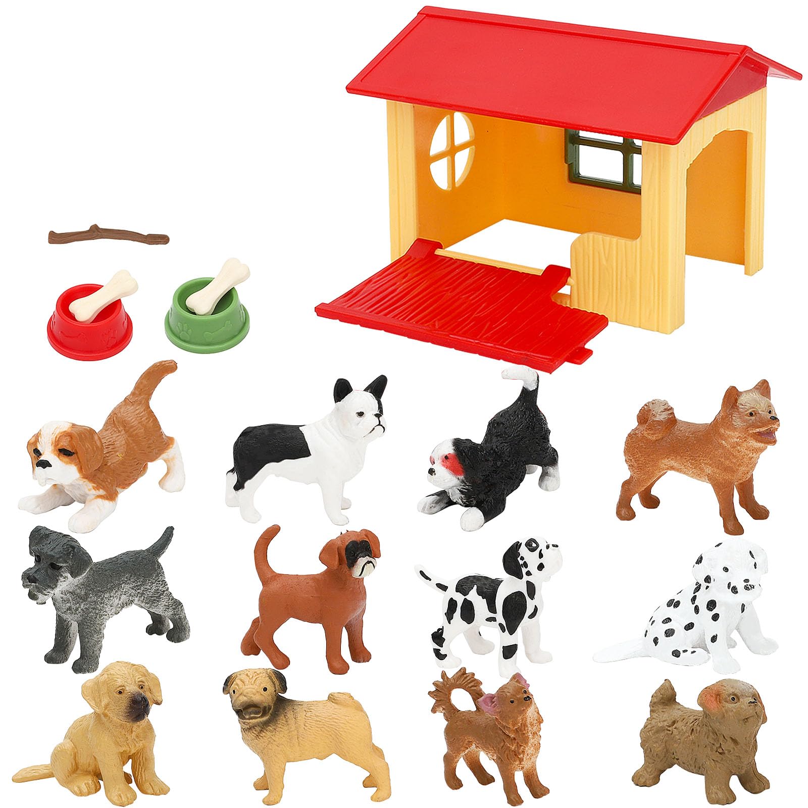 ONEST 18 Pieces Mini Dog Figurines Playset Hand Painted Tiny Dogs Realistic Detailed Plastic Puppy Figures Small Dog Figurines