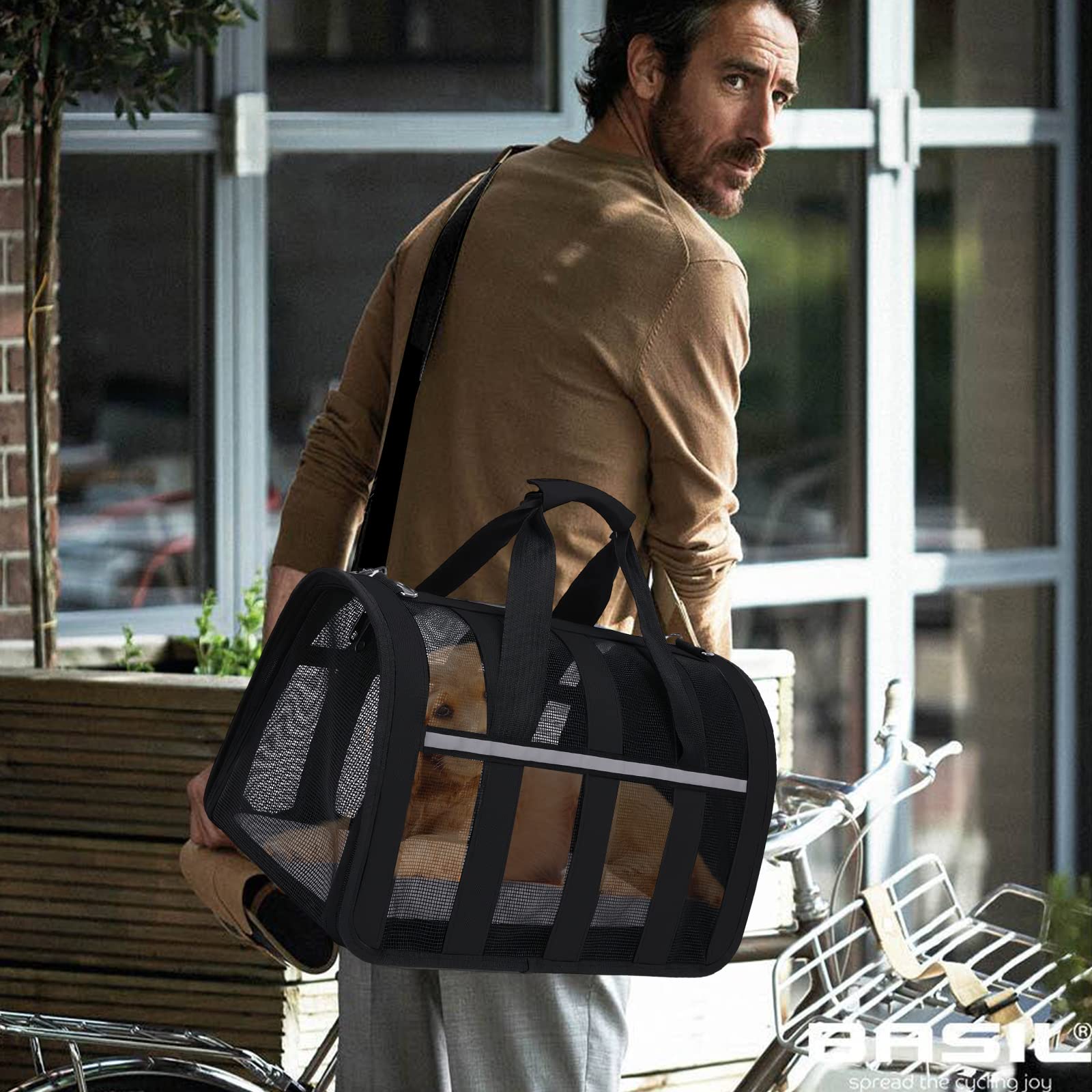 PETCUTE Transportín Gato Perro Transpirable,Bolsa de Transporte Plegable para Mascota con Colchón Suave y Hebilla de Seguridad,Transportín para Gatos con Bolsillos para Coche, Avión,Viaje