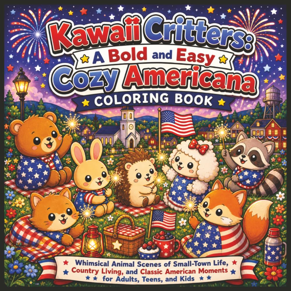 Kawaii Critters: A Bold and Easy Cozy Americana Coloring Book (Ultimate Bold and Easy Coloring Books)
