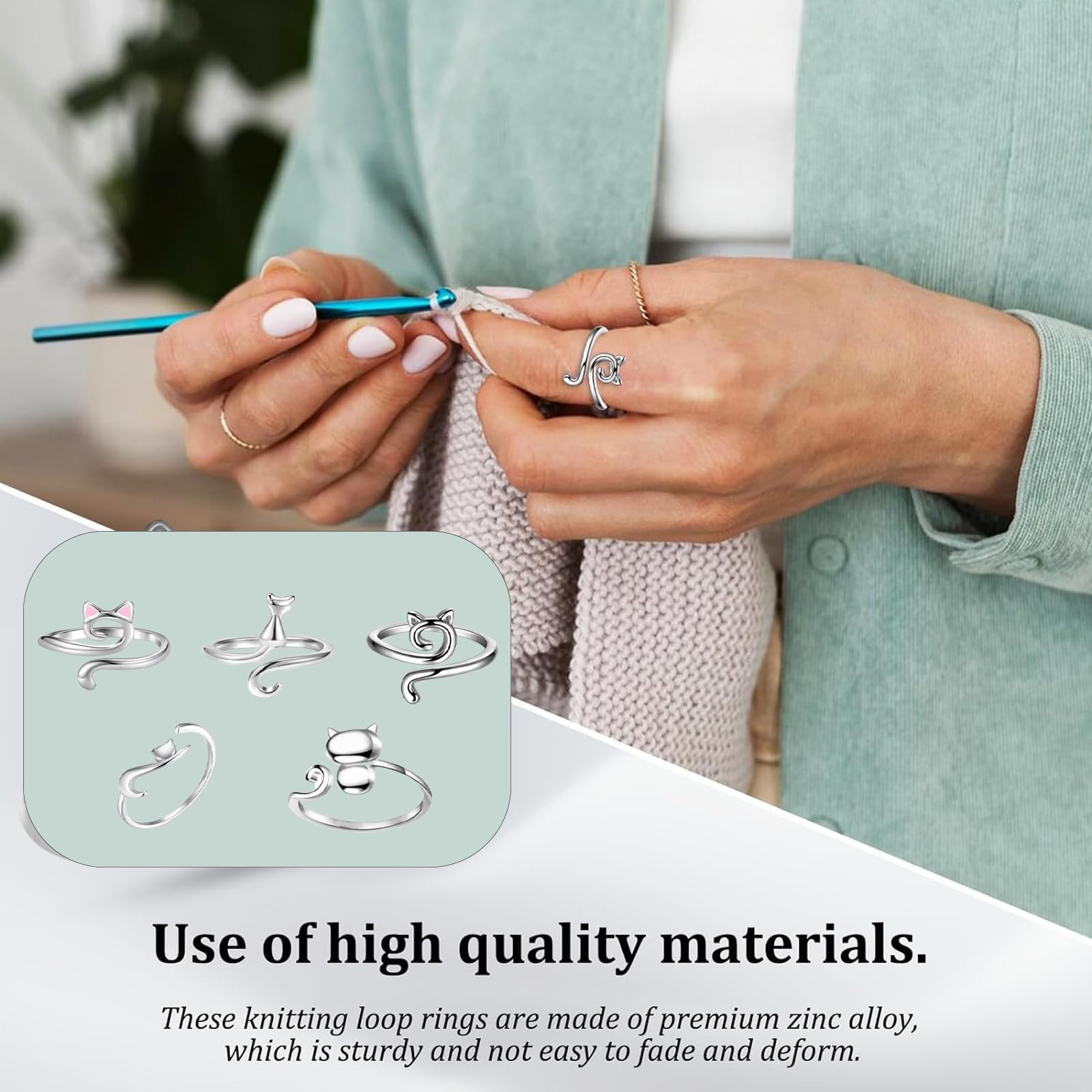 5PCS Crochet Ring, Zinc Alloy Animal Shaped Crochet Tension Ring for Finger, Prevent Yarn Slipping, Improve Crocheting Efficiency, Fashionable Crochet Accessories for Knitting Lovers 4