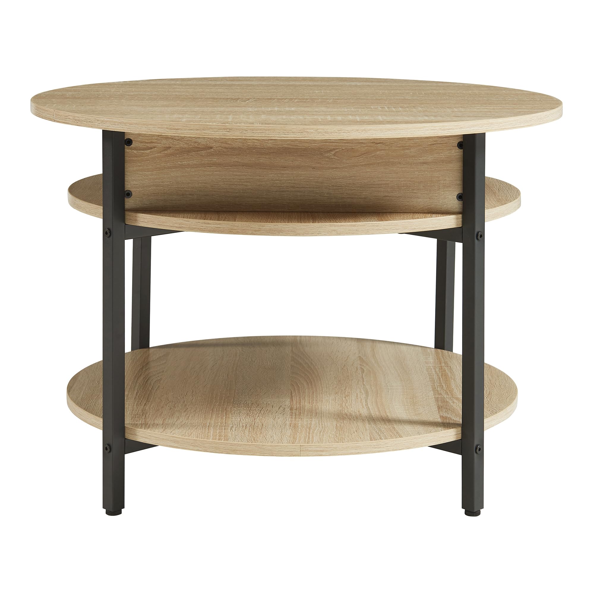 [en.casa] Mesa de Centro Kandas Mesa Baja Redonda con Tablero Elevable con Compartimento Interno y Estante Mueble Auxiliar Mesita para Salón 70 x 49 cm - Efecto Roble
