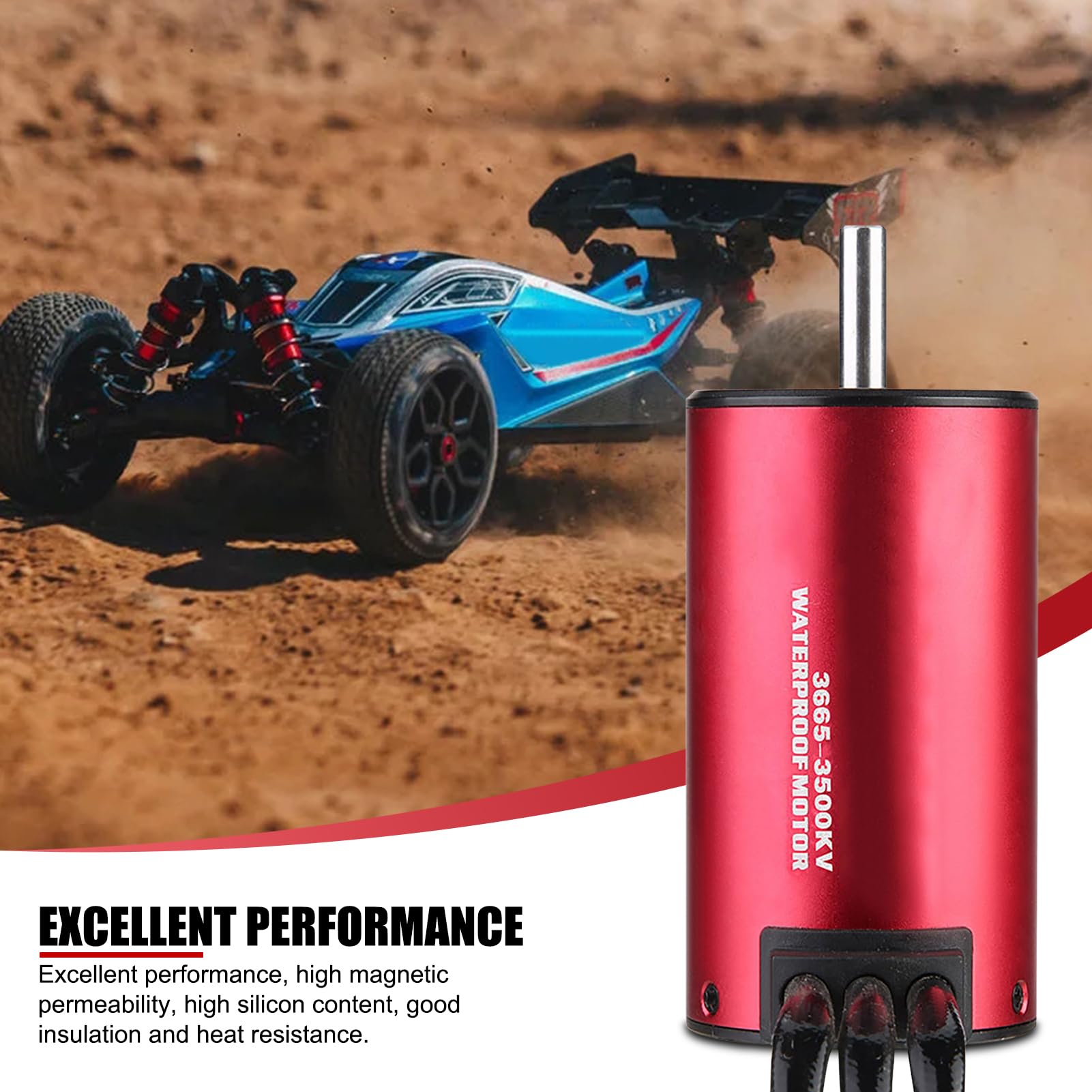 Gavigain Moteur Brushless RC, Moteur Brushless Drift Surpass 3665 2900KV 3500KV RC Brushless Motor Waterproof Brushless Motor for RC Car Accessory Part (3500KV)