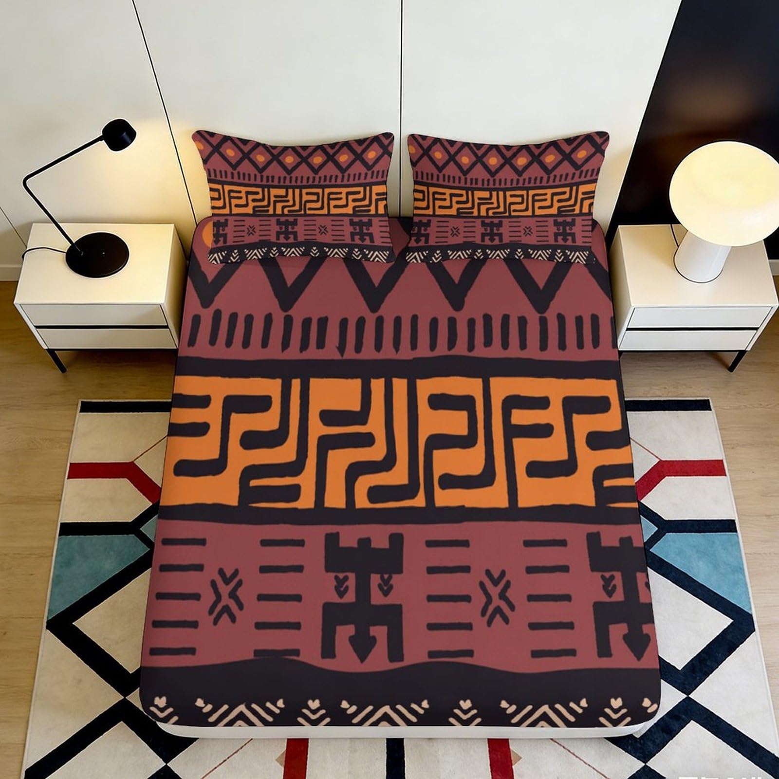 Pnayamiorkfel Style-5 3D Printed Tribal Geometric Fitted Sheet Microfiber Decorative Ethnic Pattern Mattress Cover For Bedroom Guest Room 90X200x25cm