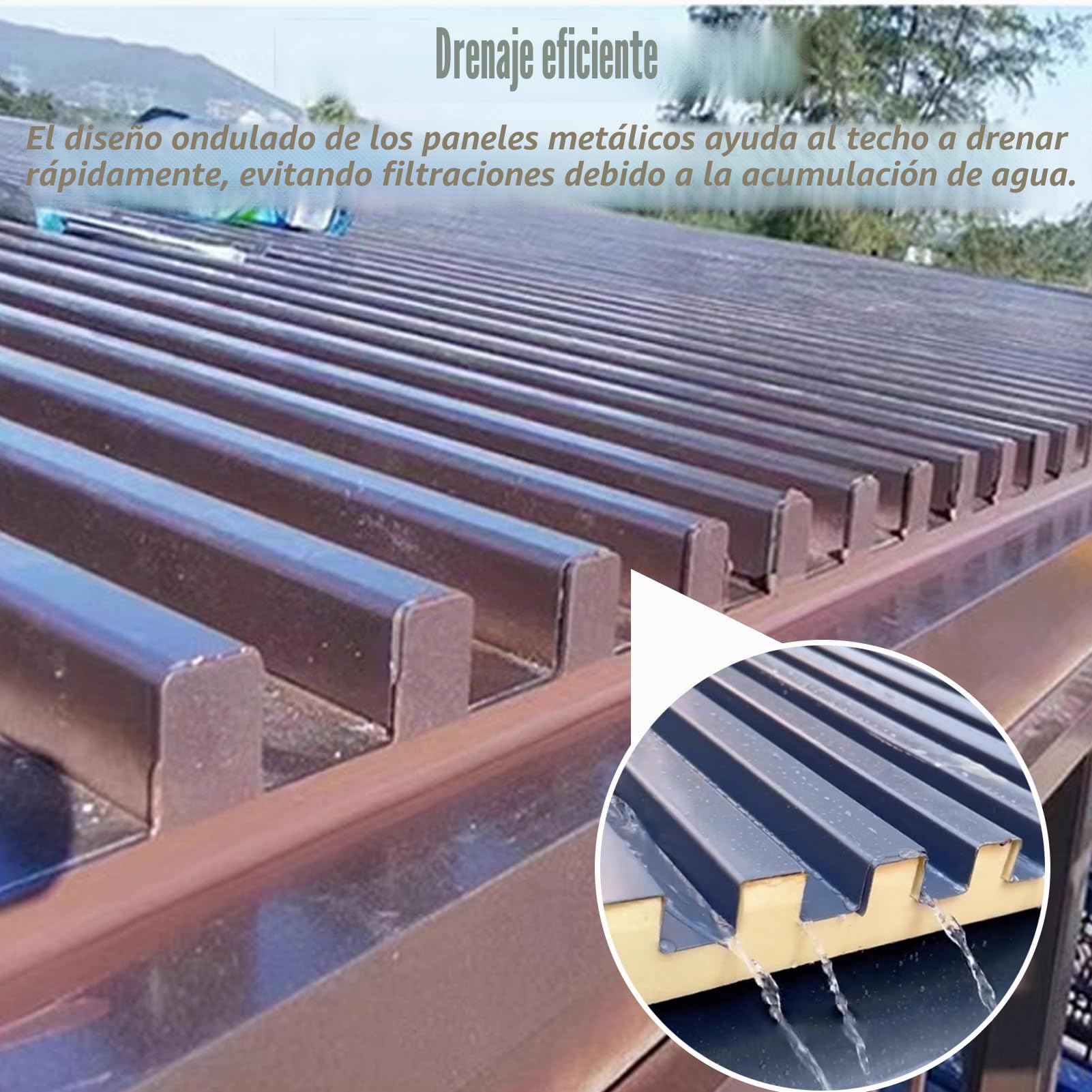 Paneles para Tejado 10 Paneles de Techo de Metal Corrugado, Revestimiento de Pared para Cercas de Jardín Al Aire Libre, Tablero de Cubierta de Revestimiento de Techo con Relleno(L-1.1m/3.6ft)