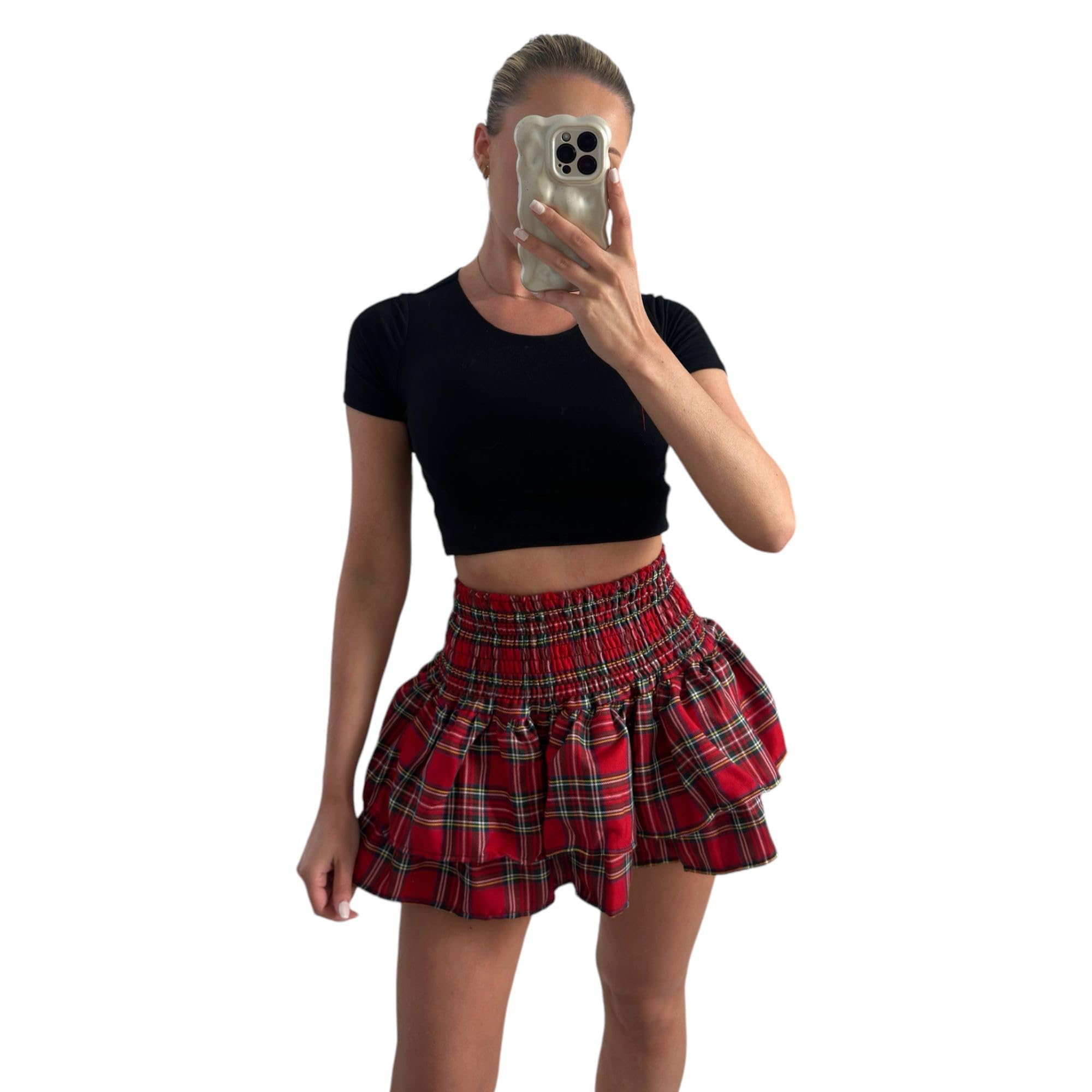 Gostyles Women's Red Tartan Gostyles® High Waisted Frill Mini Rara Short Skirt - Tartan Check Pleat Gathering Mini Party Skirts (, 8)