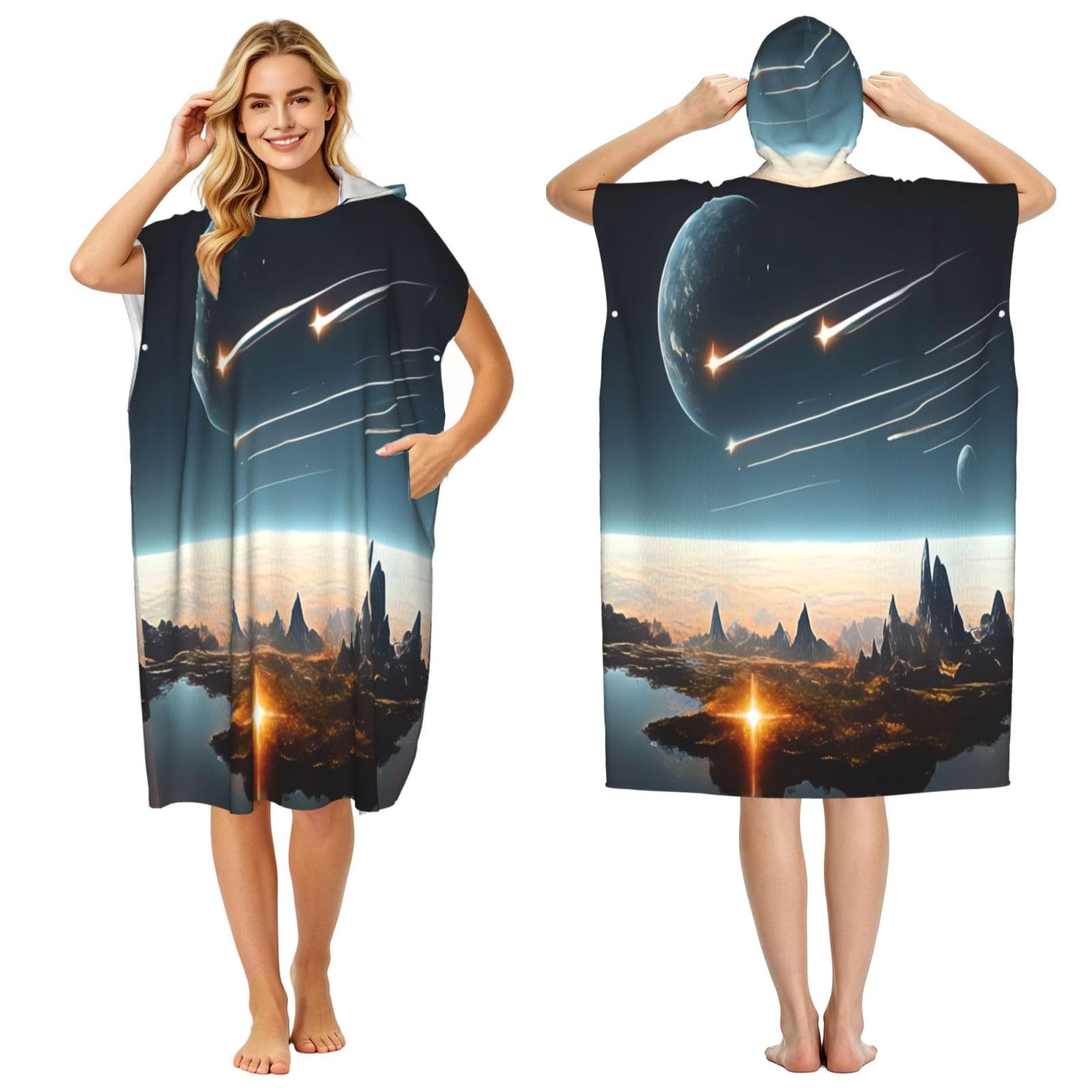 DTHKJNLSF Journey To Earth Fantasy Adult Hooded Beach Poncho Towel