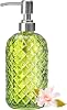 Glass Soap Dispenser Green - 350ml/ 16 Oz Hand Soap Dispenser with Rustproof Stainless Steel Pump Liquid Hand Jar Refillable Glass Bottle for Bathroom Countertop Kitchen Laundry Room