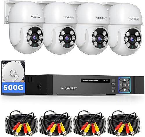 Sistema de cámara de seguridad con cable para exteriores, 4 cámaras CCTV panorámicasinclinables y 4 canales 5MP Lite AHD TVI DVR (500 GB HDD), kit