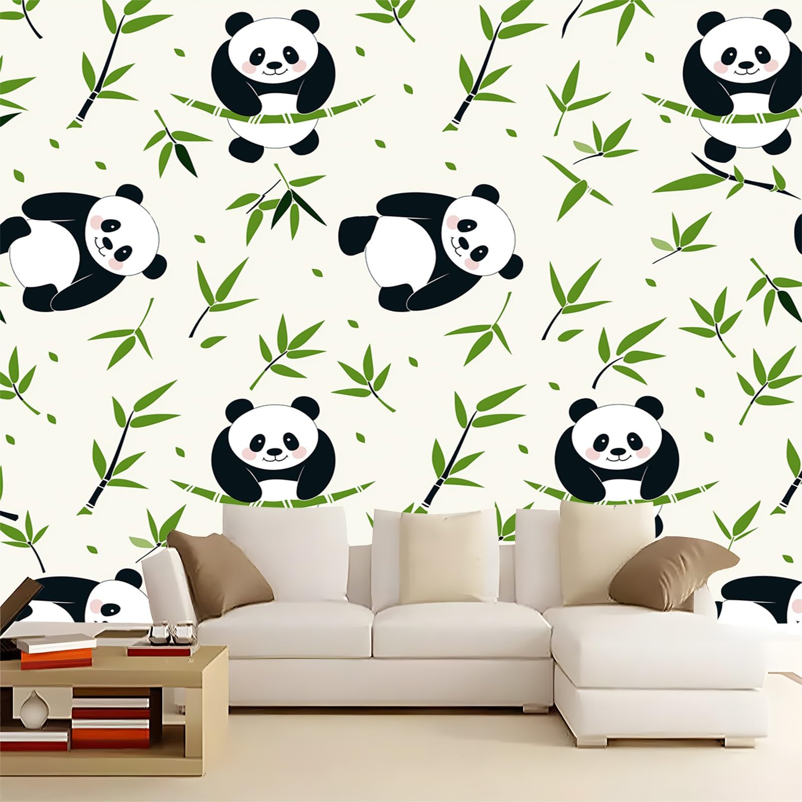 Prosta kreskówka panda jasnożółty wzór dekoracyjna tapeta na meble naklejki ścienne wodoodporna łazienka, salon kuchnia szafka 250 x 175 cm