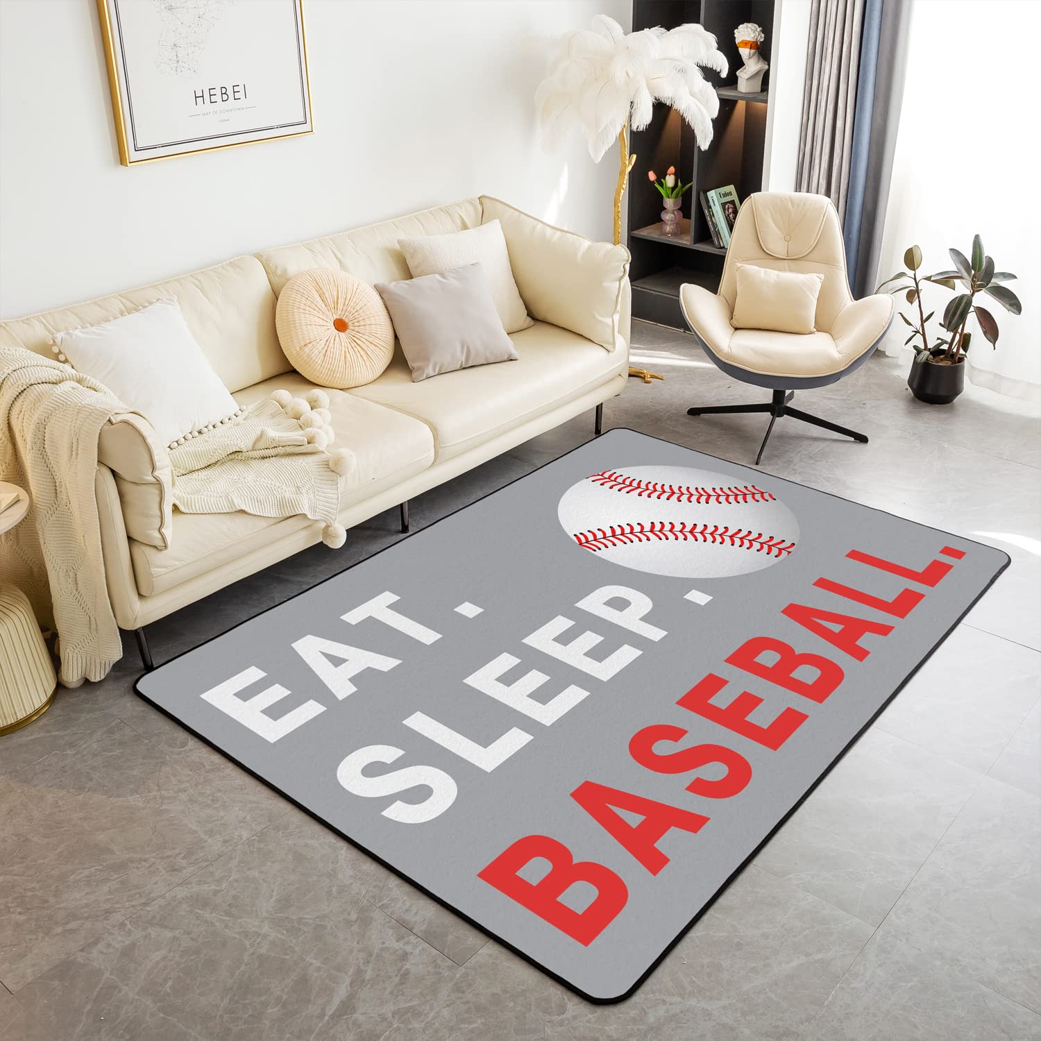 Baseball Rugs for Living Room Bedroom Boys Ball Sports Theme Living Room Rugs for Bedroom Kids Teens Baseball Games Lover Decorative Carpet Gray Floor Mat