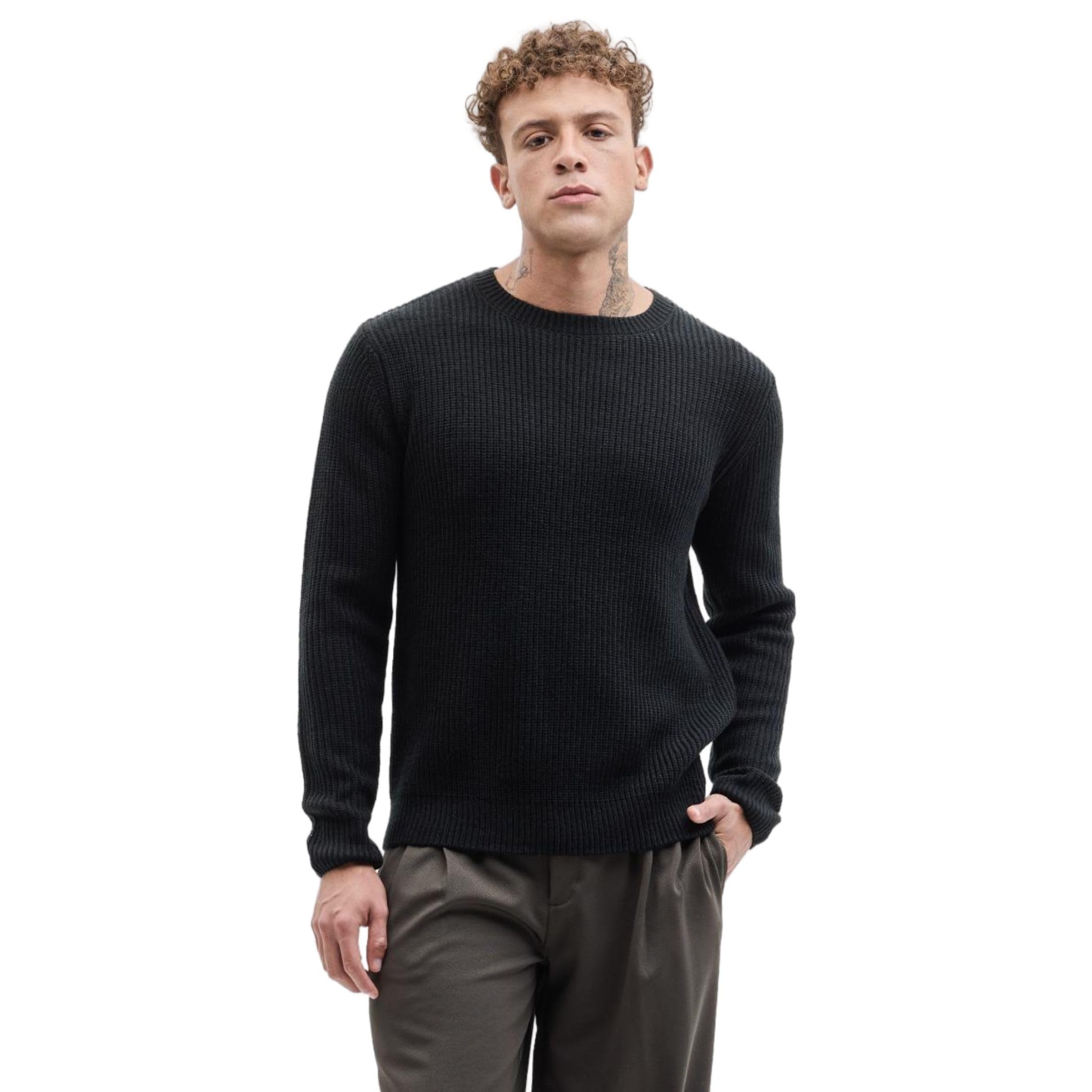 SNITCHBlack Fisherman Knit Sweater