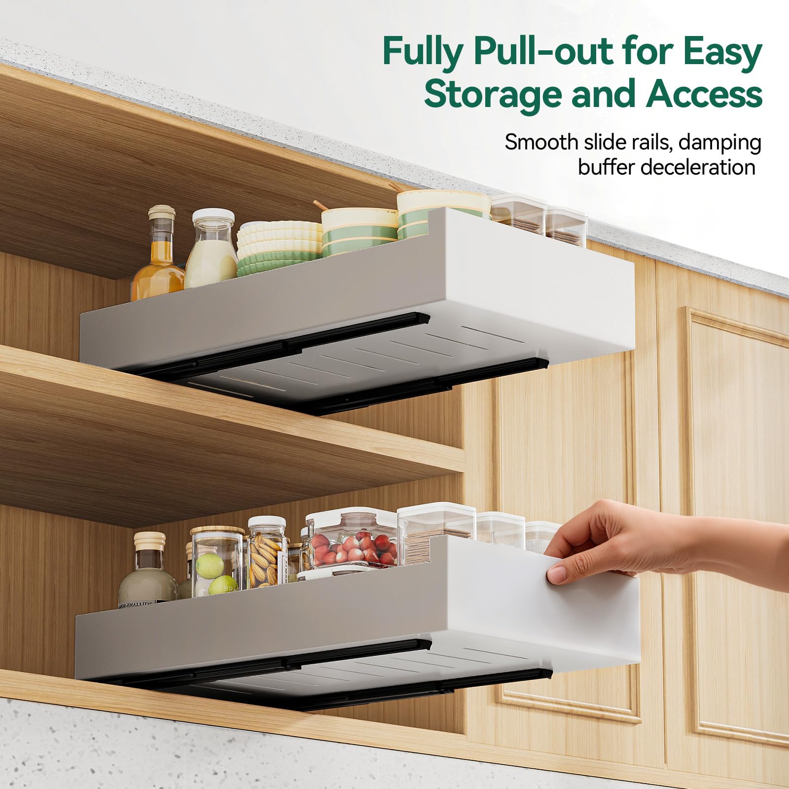 Warmiehomy Organizador de armario extraíble de 25 cm de ancho, estantes deslizantes extensibles para armario de cocina, despensa, baño, cajón deslizante blanco, sin necesidad de taladro, 25 x 43 x 8