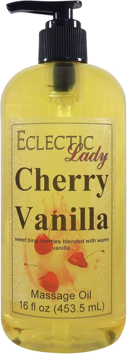 Cherry Vanilla Massage Oil, 16 oz, With Sweet Almond Oil and Jojoba Oil, Preservative Free, Perfect for Aromatherapy and Relaxation