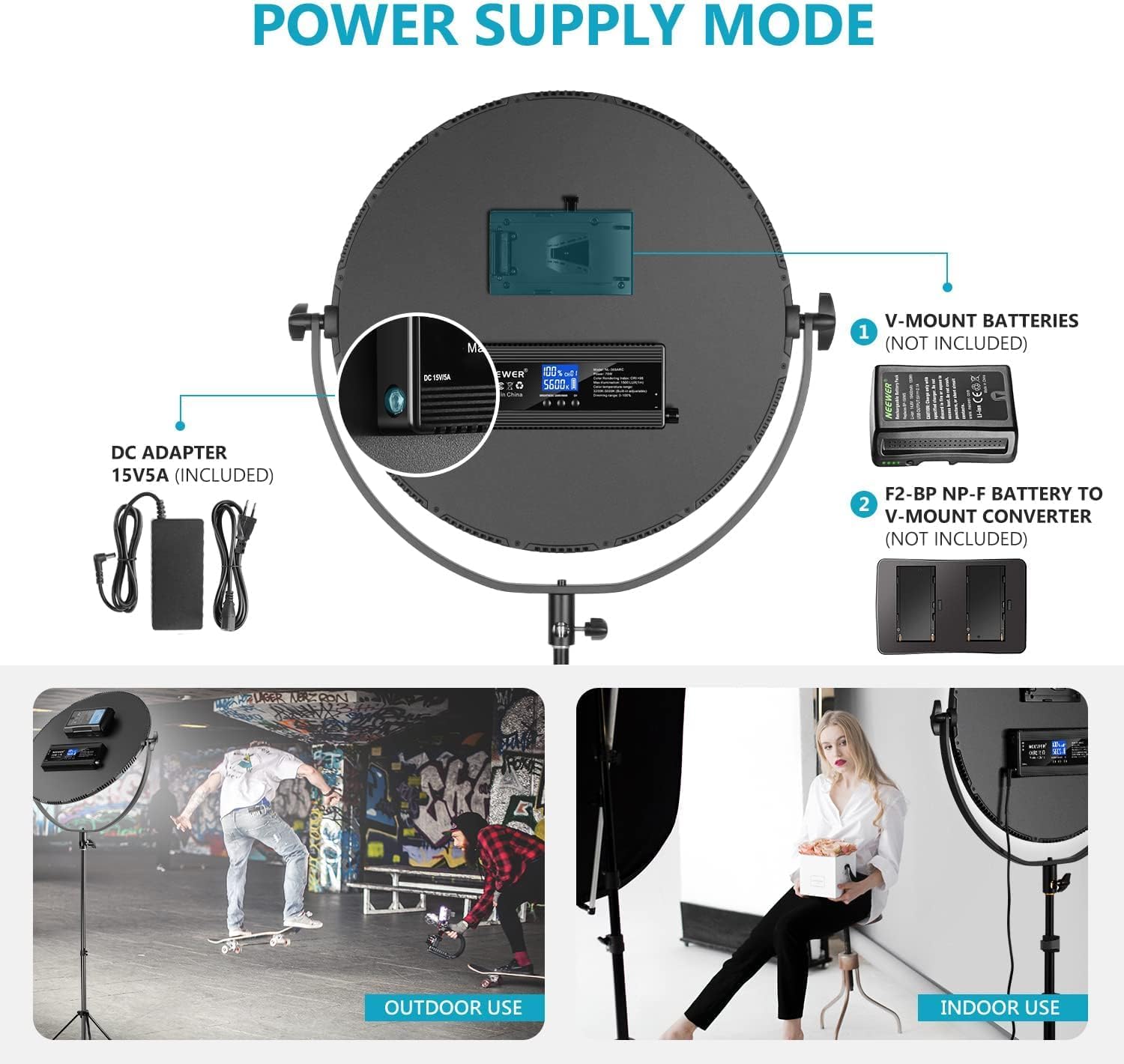 Neewer LED Iluminación Redonda Estudio Bicolor, Luz Ultrafina con Borde Estudio, Luz Retrato Regulable 21" y 70W con Soporte Batería Adaptador AC Control Remoto Inalámbrico 2,4G (Batería No Incluida)