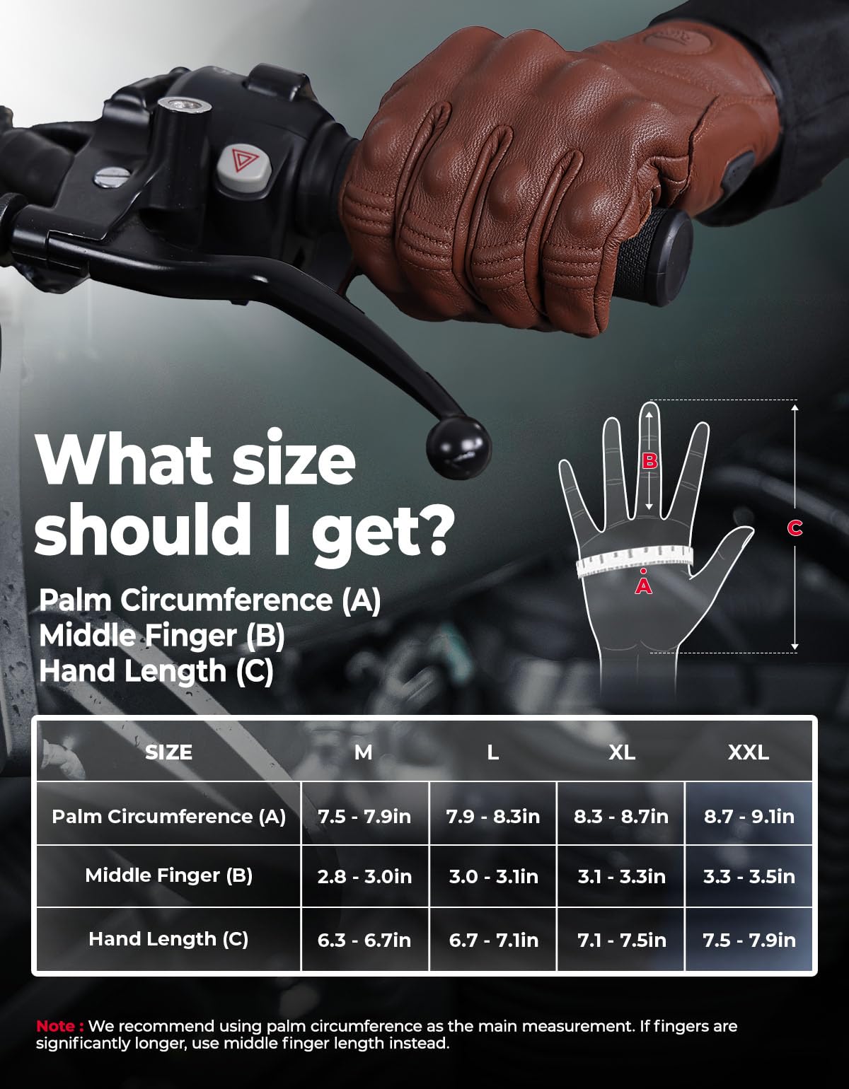KEMIMOTO Gants de Moto Homme, Gants Moto en Cuir de Chèvre Coussinets avec Protection des Articulations pour Motocross, Scooter, Cyclomoteur, Mobylette, Quad, ATV