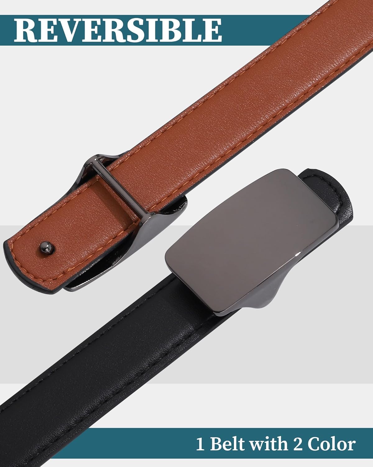 AWAYTR Boys Reversible Belt for Kids - Black and Brown PU Leather Dress Belts for School Uniform Jeans - Image 5