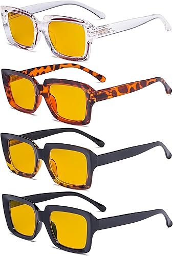 Eyekepper Paquete de 4 lentes de lectura con bloqueo de luz azul, cuadrados de gran tamaño, para lectura de computadora, teñido ámbar, +1.00