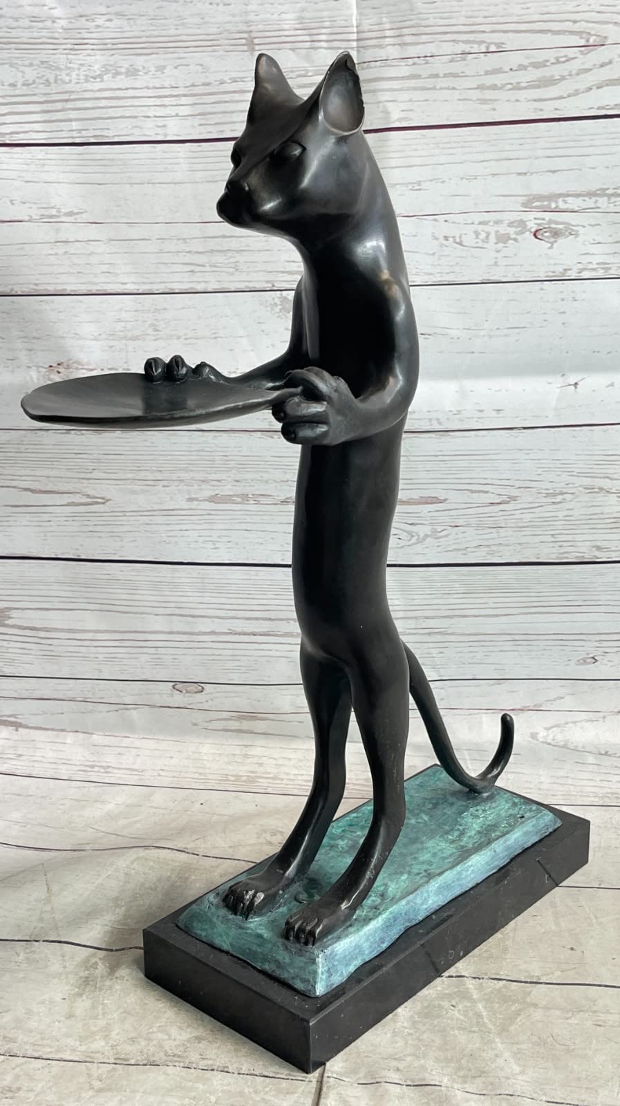 100 Bronze Cat Business Card Holder Trinket Soap Dish VTG Brass Tropics Decor Sculpture Figurine Figure Statue Gift
