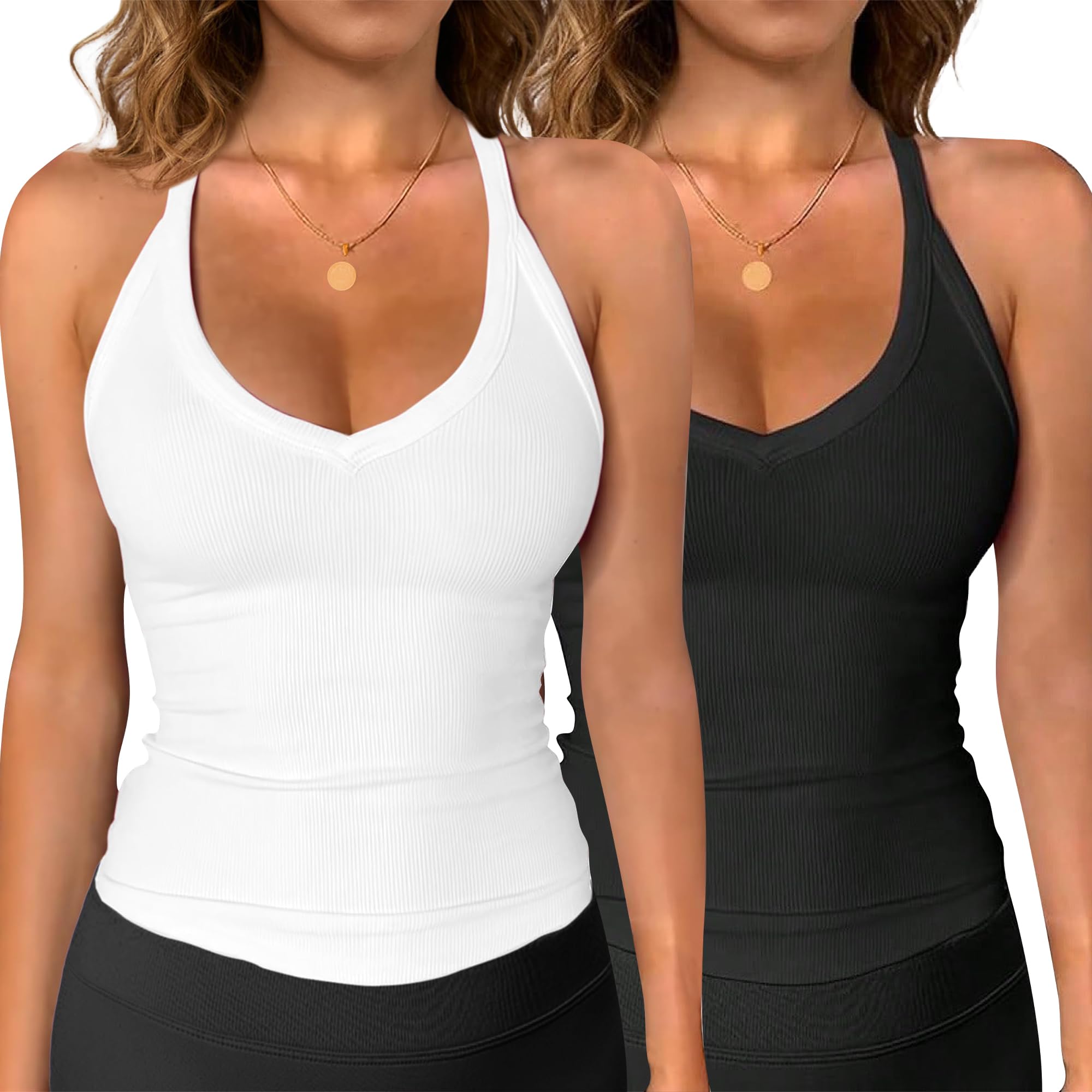Women Workout Tank Tops V Neck Racerback Going Out Ribbed Basic Slim Fit Yoga Gym Shirts 2025 Summer Camisole