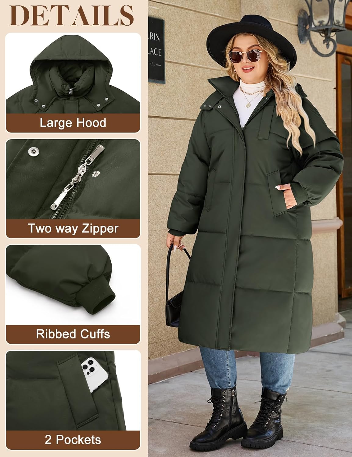 HEEKPEK Womens Plus Size Winter Coats Long Puffer Jackets Hooded Quilted Water Repellent Warm Trendy Parka Outerwear 2025 - Image 4