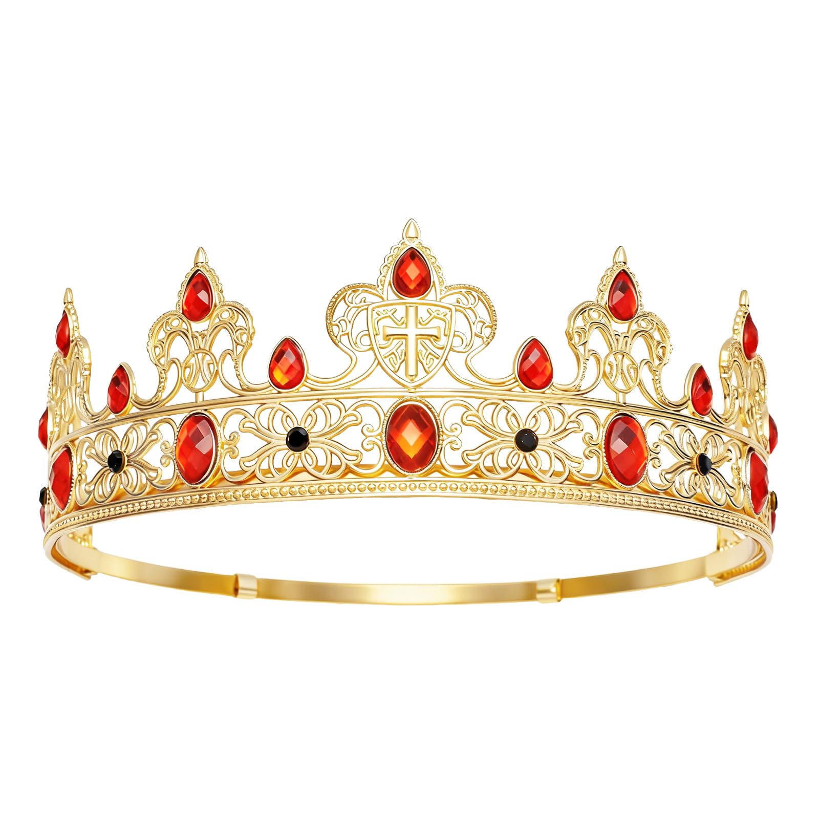 YOUlDIANZI King Crown for Men, Prince Diadem, Royal Medieval Cosplay Birthday Prom Halloween Hair Accessories (Gold & Red)