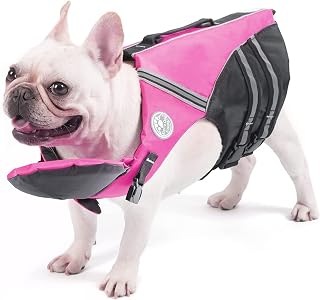 Petglad Französische Bulldogge Schwimmweste, Schwimmweste mit Kinn-Float Rettungsgriff für Corgi Mops, Verstellbare Hochsi...