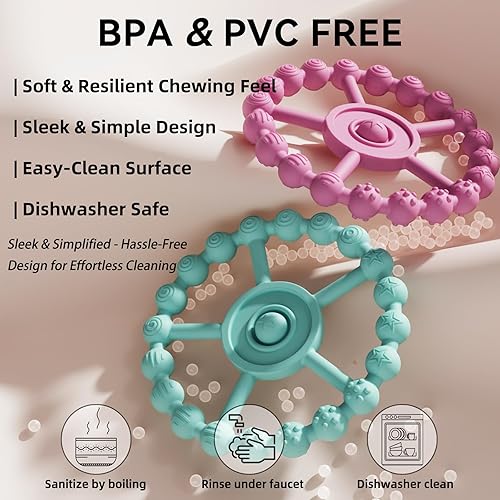 Miniatura 7 de Paquete de 5 elegantes juguetes de dentición de silicona para bebés 4 anillos de dentición y clip de silicona extra, anillos de dentición para bebés