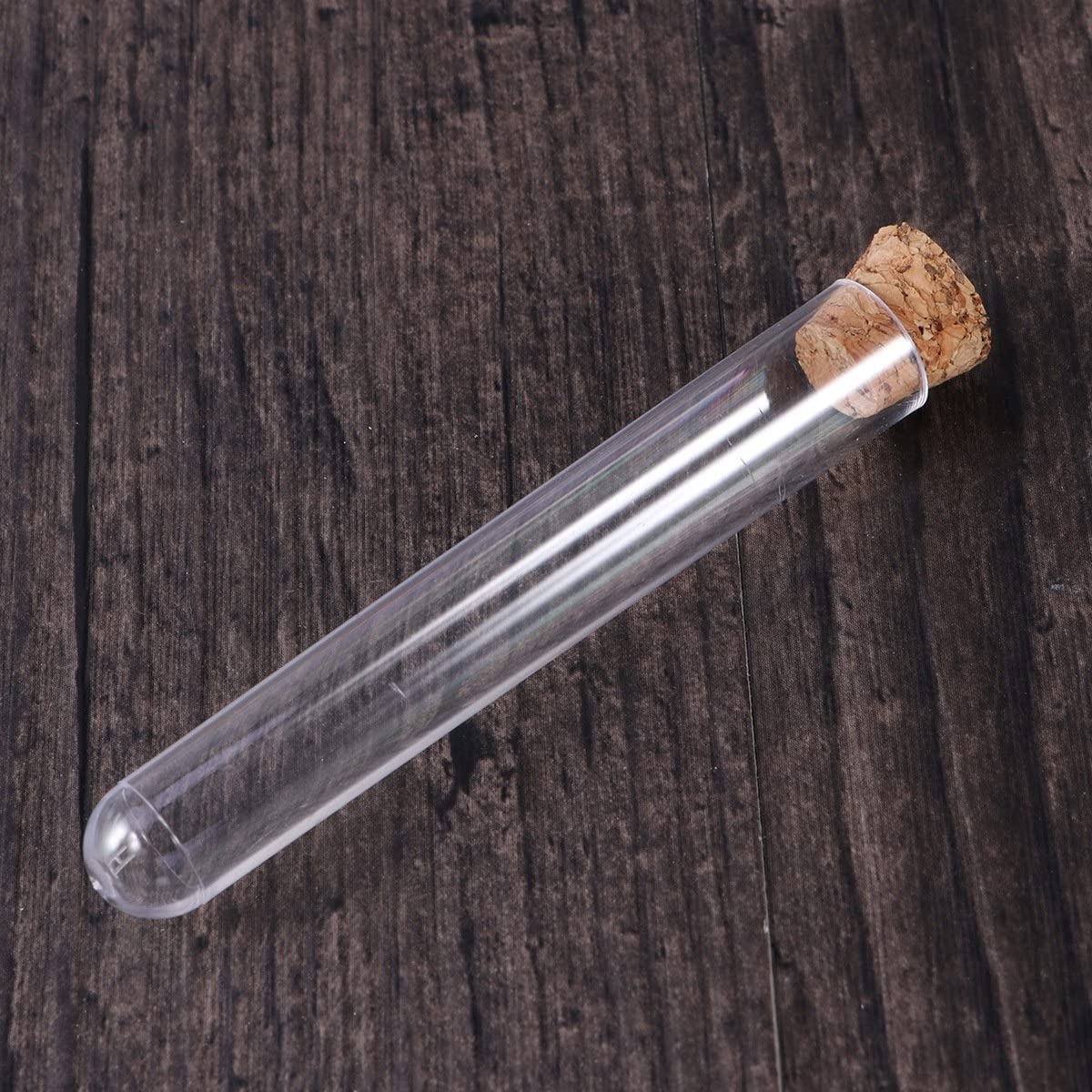 1. 2x7. Plastikowe przezroczyste probówki testowe o średnicy 5 cm z korkami i pędzelkiem do eksperymentów naukowych Przechowywanie proszku w płynie (100 szt.)