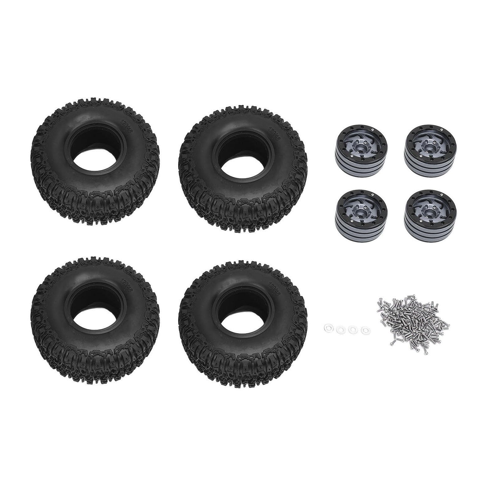 Dilwe 4-teiliges RC-Crawler-Naben- und Reifen-Set, Kratzfestes Kunststoff-Aluminiumlegierungs-Felgen-Set für RC-Autos, 120 X 46 Mm (Ti-Farbe