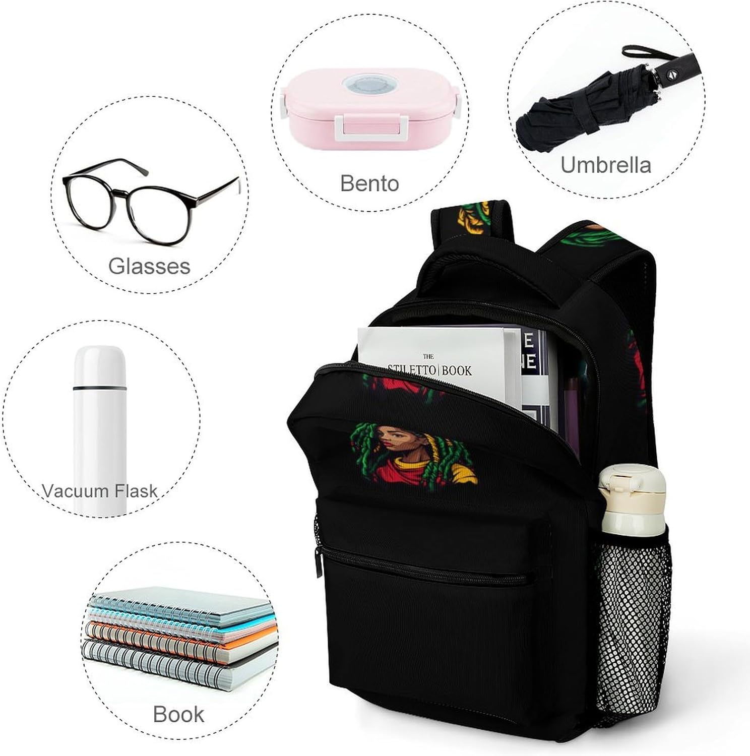 Rasta Colours Dreadlocks Woman Laptop Backpack Lightweight Travel Daypack Shoulder Bag for Men Women