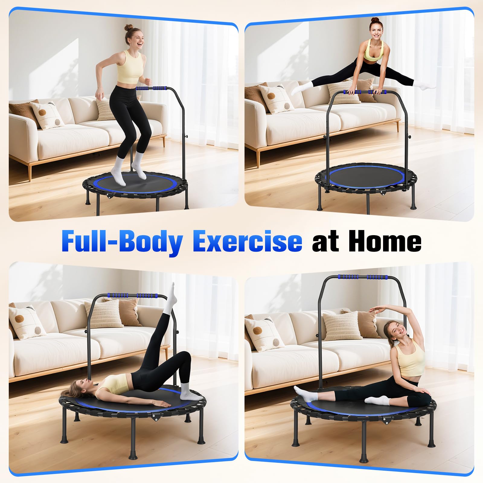 Trampoline d'intérieur de fitness pliable sans installation | Ø 101 cm, mini trampoline | Charge maximale 150 kg | Stable et silencieux pour adultes