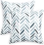 CaliTime Throw Pillow Cases Pack of 2 Cozy Fleece Abstract Brushwork Arrow Decorative Cushion Covers for Couch Bed Sofa Farmhouse Decoration 18 X 18 Inches Smoke Blue