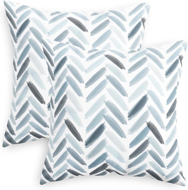 CaliTime Throw Pillow Cases Pack of 2 Cozy Fleece Abstract Brushwork Arrow Decorative Cushion Covers for Couch Bed Sofa Farmhouse Decoration 18 X 18 Inches Smoke Blue