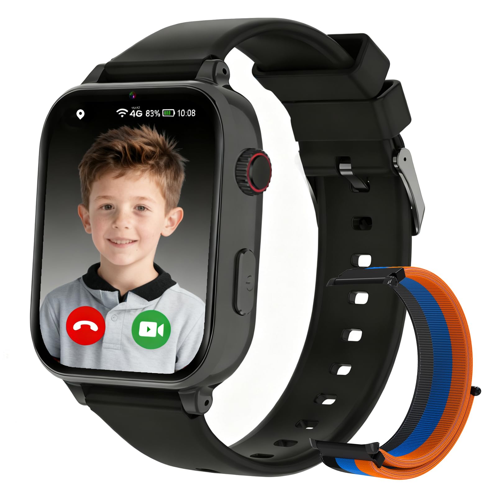 Smart Watch Child GPS and Calls, 4G Smartwatch Boys Girls with Telephone, SOS, Chat, Video Call, Class Mode, Camera, Pedometer, Watch Calls Boys Girls Child from 4 to 12 Years, Smoke Black