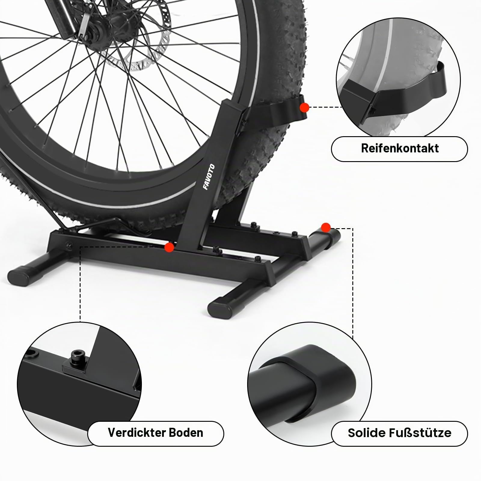 Favoto E-Bike Fahrradständer Rennrad Fahrradhalter – Stabiler Bodenständer für Elektrofahrräder & Fahrräder 20–29 Zoll Max. 38 kg rutschfest & Platzsparend
