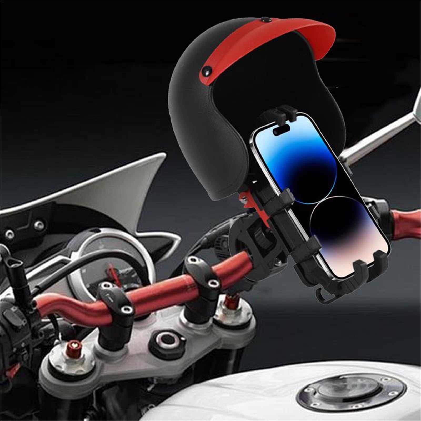 Soporte para Teléfono De Motocicleta con Abrazadera Antivibración Y Motor Giratorio para Casco Pequeño, Soporte para Manillar De Teléfono Móvil.