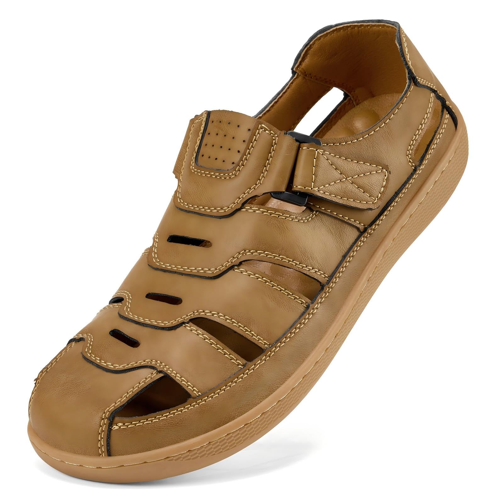 MAIZUN Sandalias de cuero para hombre, sandalias deportivas con puntera cerrada, cómodas, zapatos de verano, pescador, playa, atletismo, senderismo, al aire libre