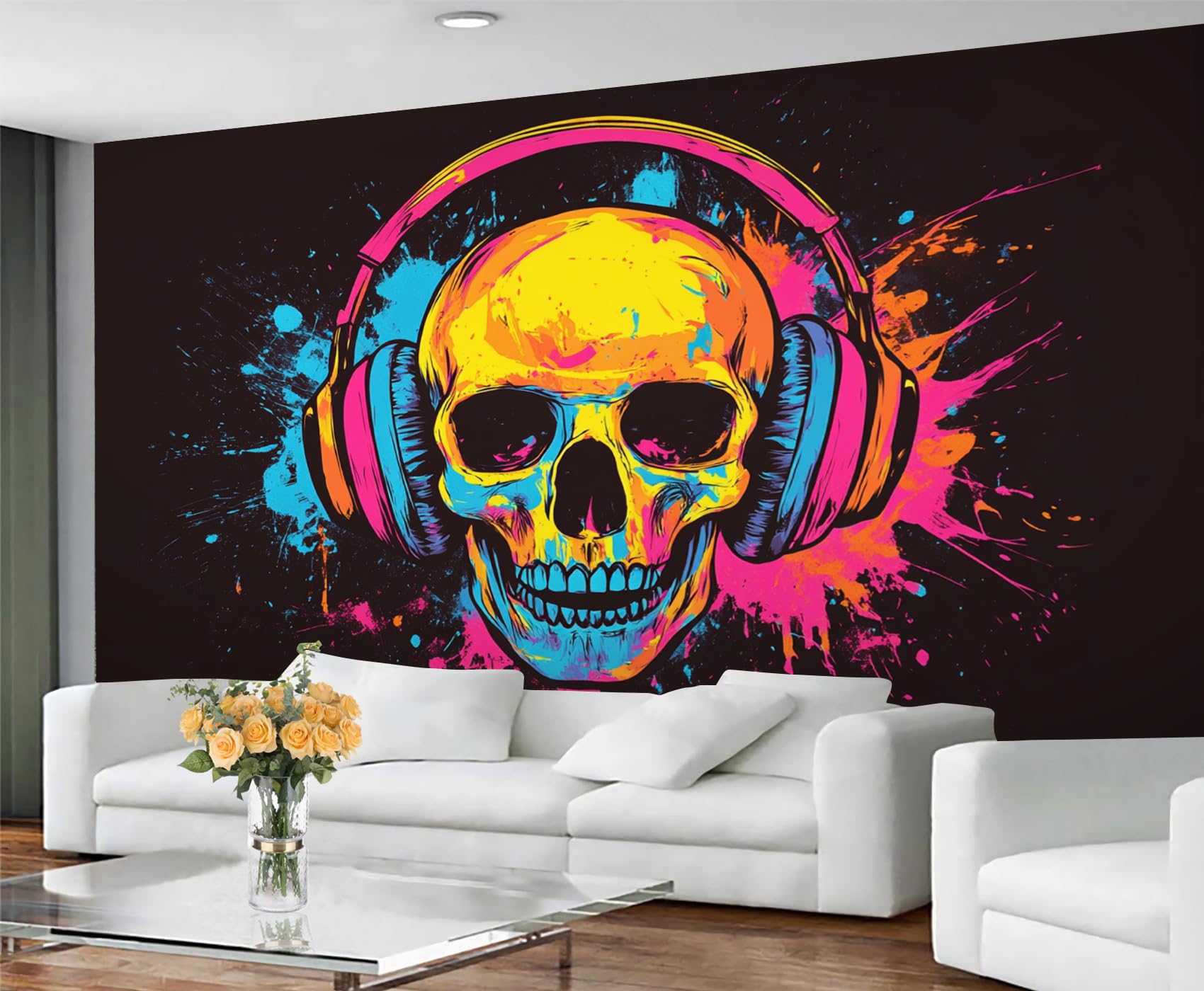 Music Wallpaper, Hippie Skull Bedroom Wallpaper, Not Self Adhesive Wall Paper for Living Room, Gothic Graffiti Wall Mural - Large Home Decor 100x100 cm — image 1