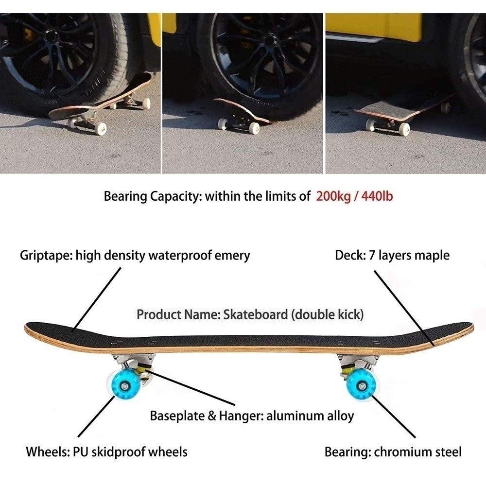 Monopatín Completo para Principiantes y Profesionales, 7 Capas de Madera de Arce Skateboard, Cruiser para Adultos y Niños