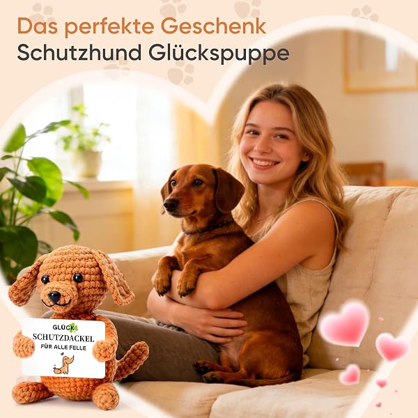 MOAZIFI Handgefertigter Schutzdackel Glücksbringer - Süße Dackel Geschenke Für Frauen & Männer - Kleiner Mutmacher & Motivationsgeschenke Für Viel Glück Prüfung, Schule & Büro, Glücksbringer Prüfung - 4