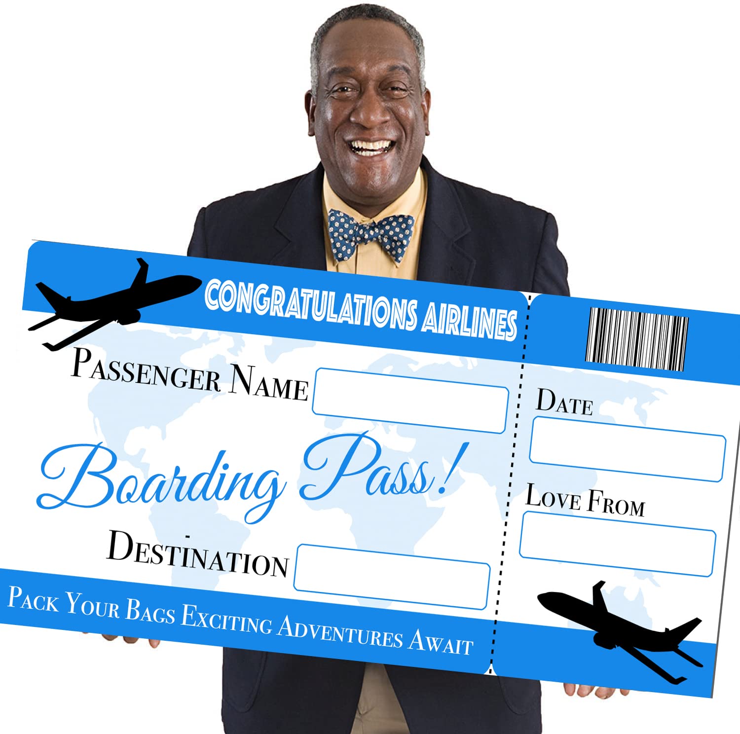 Chicbanners Blank Boarding Pass Plane Ticket Birthday Present Reusable V1 600mm wide x 300mm deep for Photoshoots Gloss Laminated re use with write and wipe pen