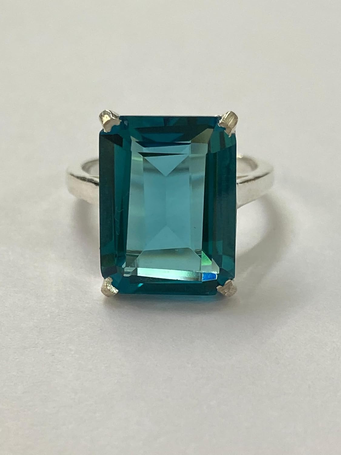 London Blue Topaz Solitaire Ring for Women 925 Sterling Silver, Natural Gemstone Birthstone, 12 Carats Emerald Shape 12X14 MM