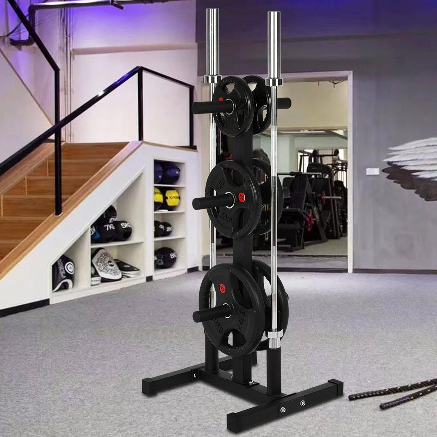 Weight Plate Rack for 2-inch Barbell Plates, 400LB Capacity Olympic Plate Tree Rack with 2 Bar Rack, Weight Organizer Storage Stand for Home Fitness : Sports & Outdoors