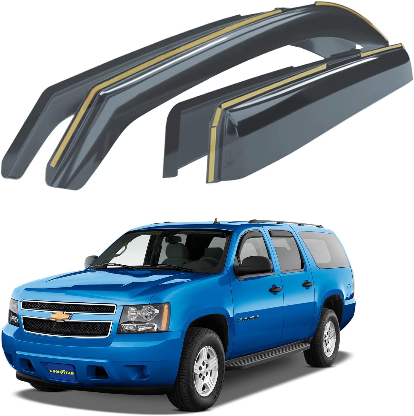 Goodyear Shatterproof in-Channel Window Deflectors for Chevrolet(Chevy)Suburban 1500 2007-2014/Suburban 2500 2007-2013,Rain Guards,Window Visors for Cars,Vent Deflector,Car Accessories, 4 pcs-GY007710
