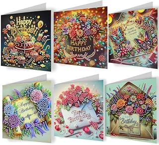 6 Sets DIY Diamond Painting Birthday Cards Kits for Adults Blank Cards with Envelopes