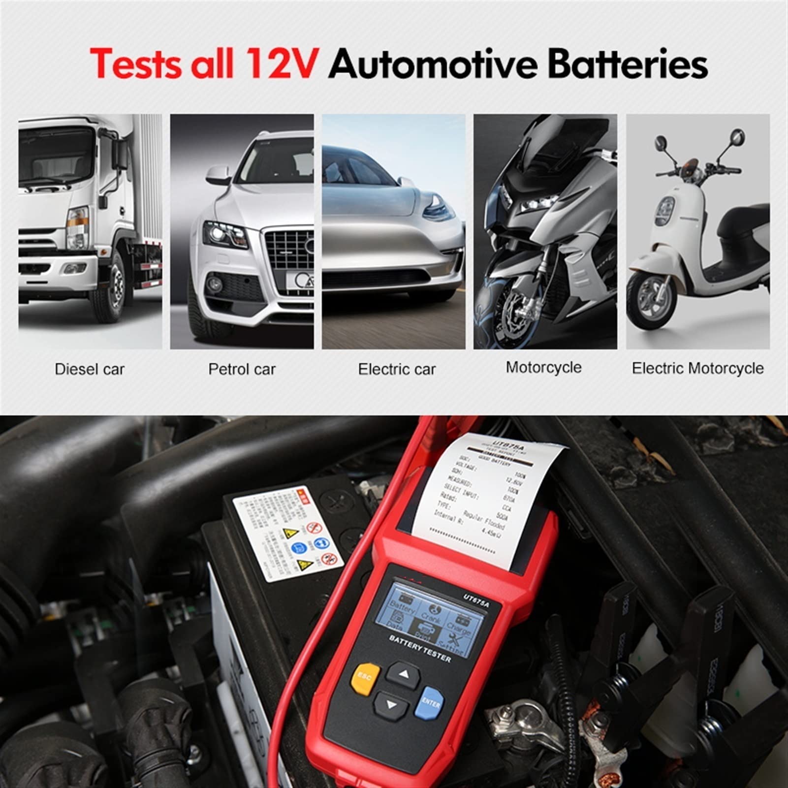 Comprobador de baterias de coche Probador de batería de coche Ut673a ut675a 12v 24v dc Prueba de arranque del circuito de carga del medidor de la batería del medidor de la capacidad del examen(UT675A)