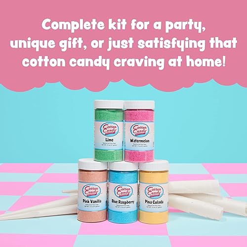Miniatura 7 de Cotton Candy Express Paquete variado de azúcar de hilo dental con 5 frascos de plástico de 11 onzas de lima, sandía, piña colada, frambuesa azul,